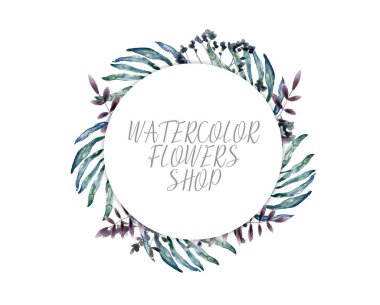 Çiçeksel yeşil kart tasarımı: Orman eğreltiotu ön okaliptüs dalı yeşil yapraklar yeşillik sarı böğürtlen çerçevesi. Düğün davetiyesi poster davetiyesi Suluboya el çizimi sanat illüstrasyonu