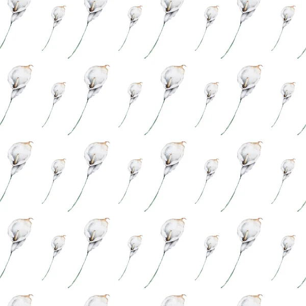 Płynny Wzór Białymi Kwiatami Lilii Zielonymi Liśćmi — Zdjęcie stockowe