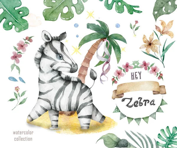 Roztomilé Dítě Zebra Karikatura Ilustrace — Stock fotografie