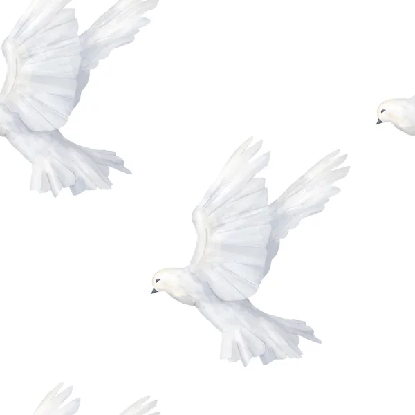 Ręcznie Rysowane Gołąb Pokój Gałązką Oliwną Pozostawia Bezszwowy Wzór Akwarela — Zdjęcie stockowe
