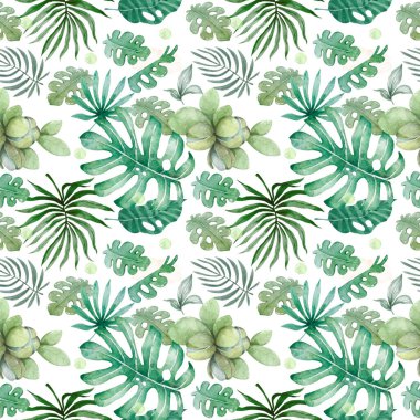 El yapımı suluboya tropikal yapraklar pürüzsüz desen. Beyaz sırt çantasındaki egzotik yapraklar, orman ağacı, Brezilya modası