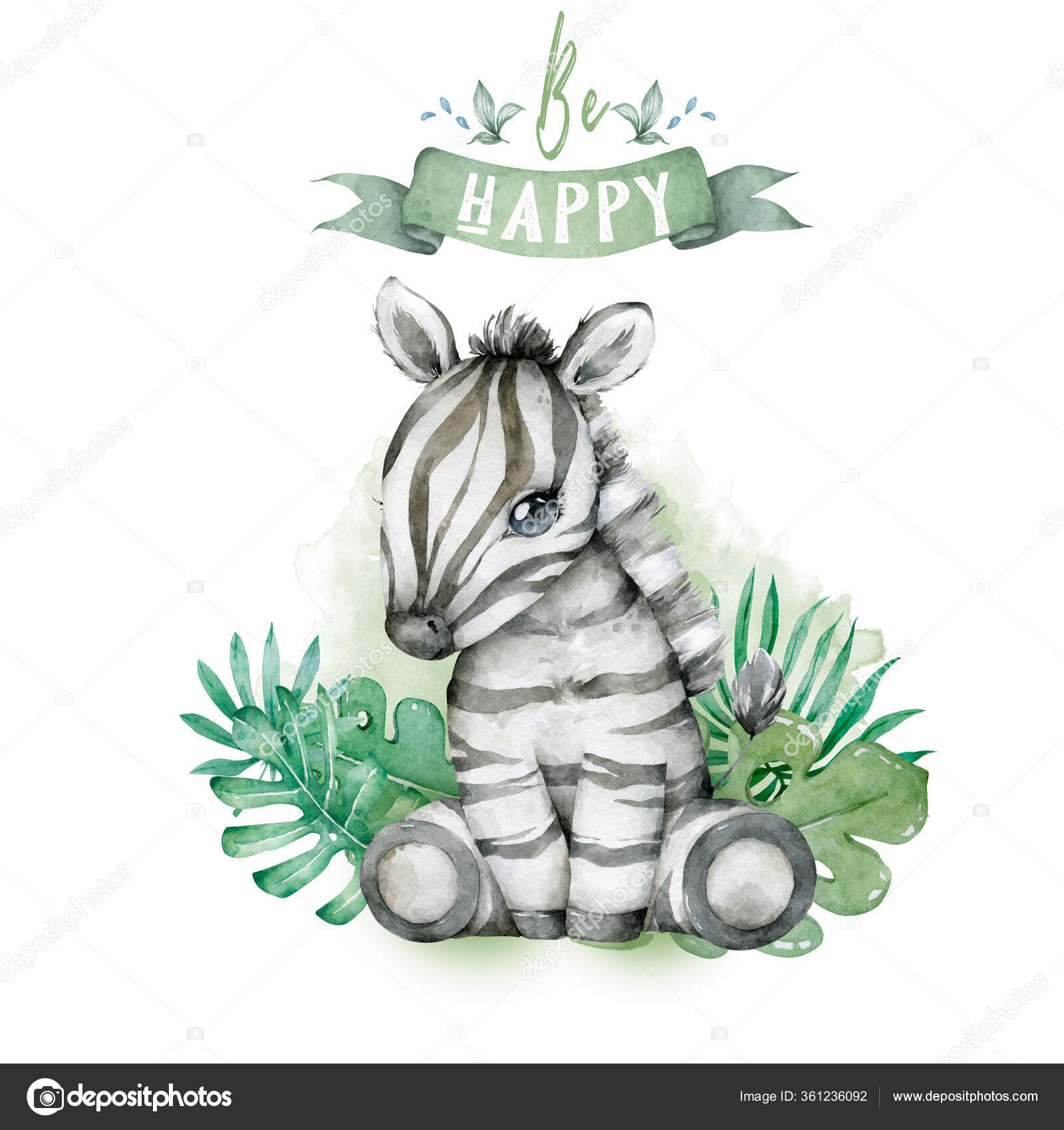 Hand drawn watercolor cute baby zebra sitting, cartoon isolated  illustration on white background Stock Photo by ©arthouze 361236092
