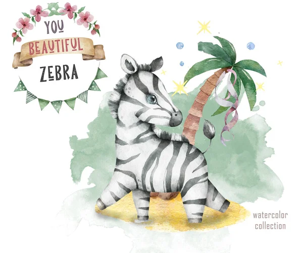 Cute Dziecko Zebra Kreskówki Ilustracja — Zdjęcie stockowe