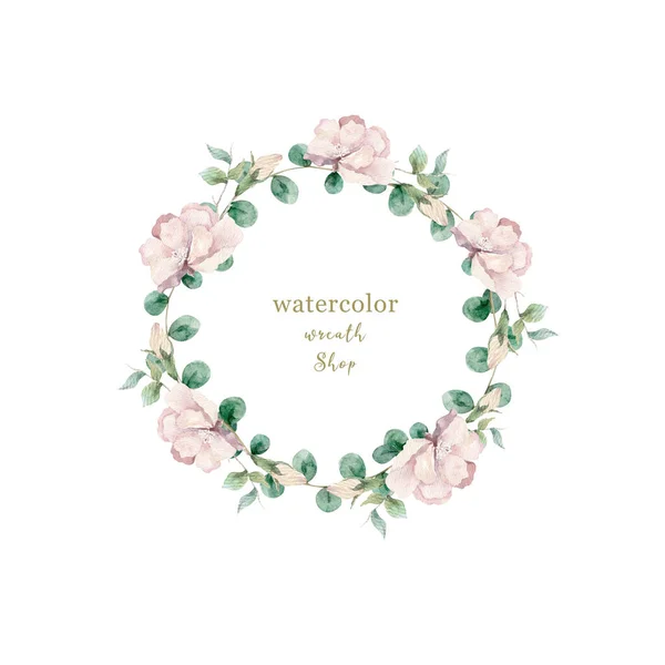 illustration of a beautiful floral wreath with spring flowers. Light pink and mint flowers.