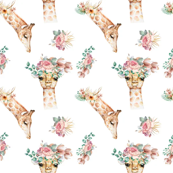 Plakát Žirafou Akvarel Kreslený Žirafa Tropické Zvíře Ilustrace Džungle Exotický — Stock fotografie