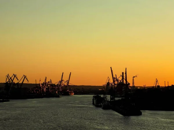 Industrieller Sonnenuntergang Hafen Von Gdingen — Stockfoto