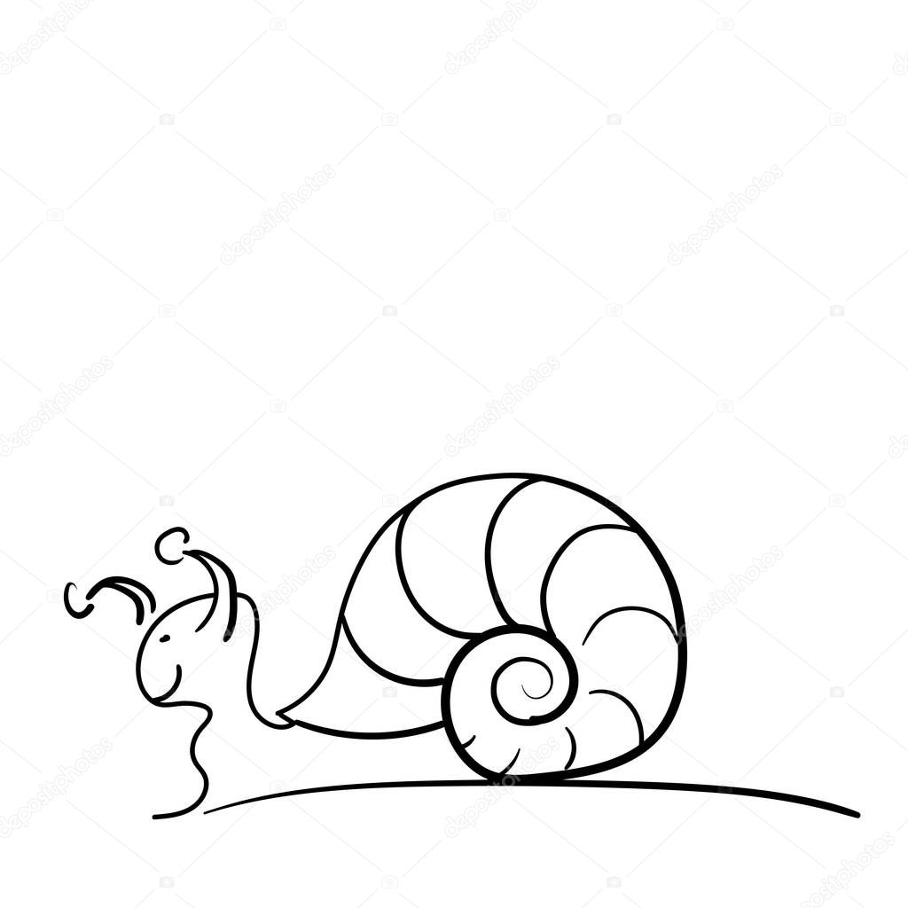 Black and white snail drawn in simple lines