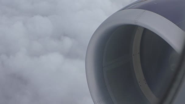 Aircraft above clouds turbine view — Stock Video