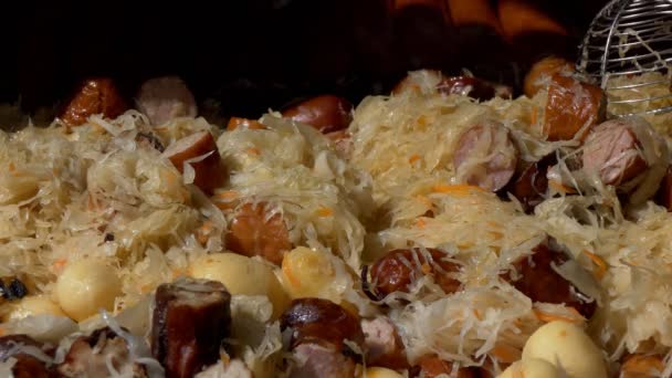 National dish of Poland bigos stew — Stock Video
