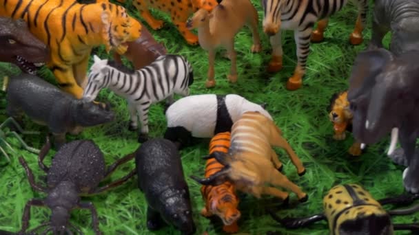 Пластмасові іграшки тварин — стокове відео