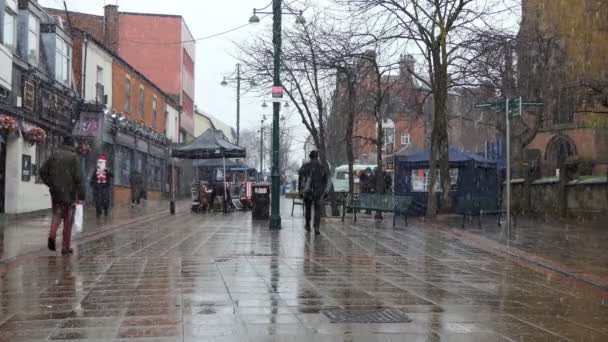 Salford Manchester Inglaterra Reino Unido Diciembre 2017 Nieva Eccles Centro — Vídeo de stock