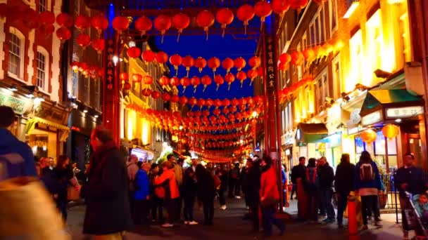 London England United Kingdom April 2017 Garlands Illuminated Red Chinese — Stock Video