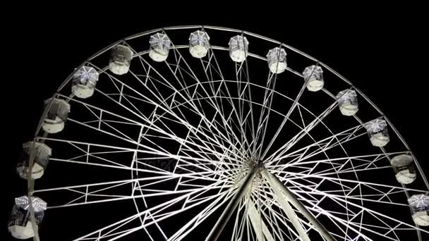 Amusement Park Ride Illuminated White Ferris Wheel Observation Wheel Spinning — Stock Video