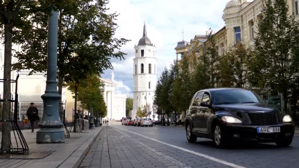 Vilnius Lithuanien September 2018 Gedimino Gatan Den Gamla Staden Litauens — Stockvideo