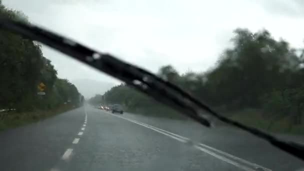 Car Windshield View Driving Heavy Rain N22 Highway Ireland — Stock Video