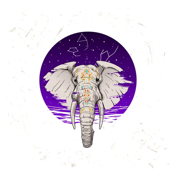 Elefante boho en el estilo de tatuaje — Vector de stock