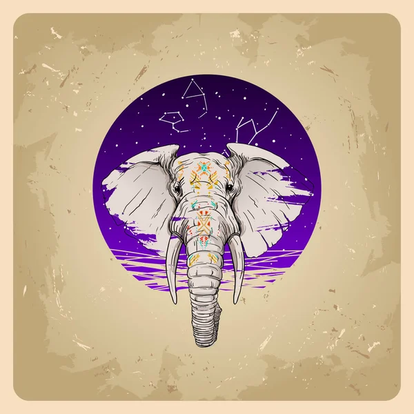 Boho elephant in the style of tattoo — Stock Vector