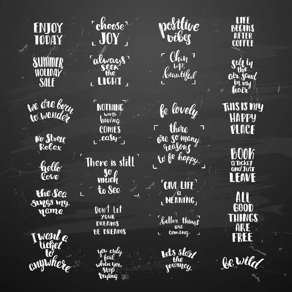 Vector set of trendy lettering posters. Hand drawn calligraphy collection. creative graphic template brush fonts inspirational quotes — Stock Vector