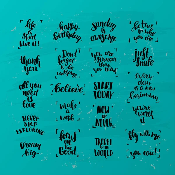 Vector set of trendy lettering posters. Hand drawn calligraphy collection. creative graphic template brush fonts inspirational quotes — Stock Vector