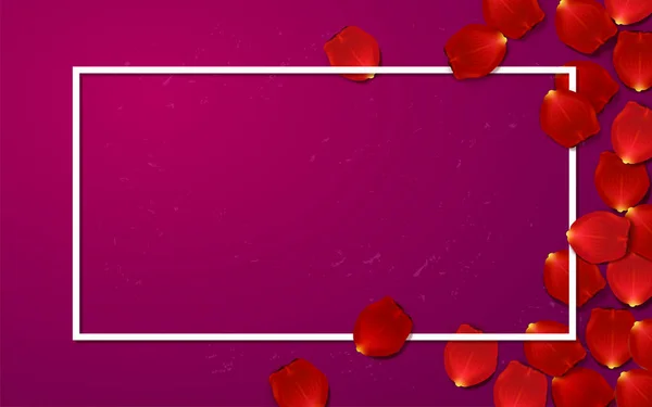 Borde de San Valentín Diseño de tarjeta con pétalos de rosa roja — Archivo Imágenes Vectoriales