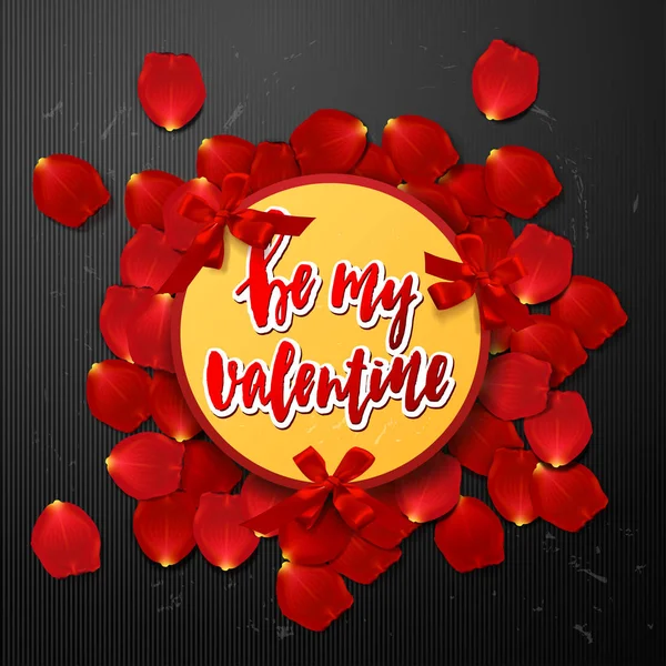 Valentine's granica karta projekt czerwony płatkami róż. Modny strony napis plakat. Ręcznie rysowane kaligrafia Be my Valentine — Wektor stockowy