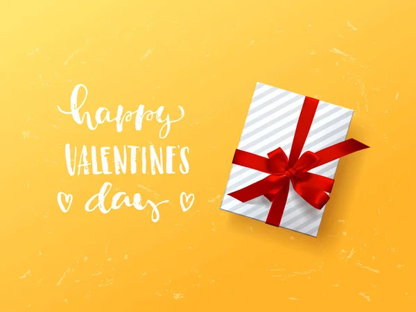 Barevné vektorové krabičky, luky a stuhy. Ručně kreslenou kaligrafie písma Happy Valentine den — Stockový vektor