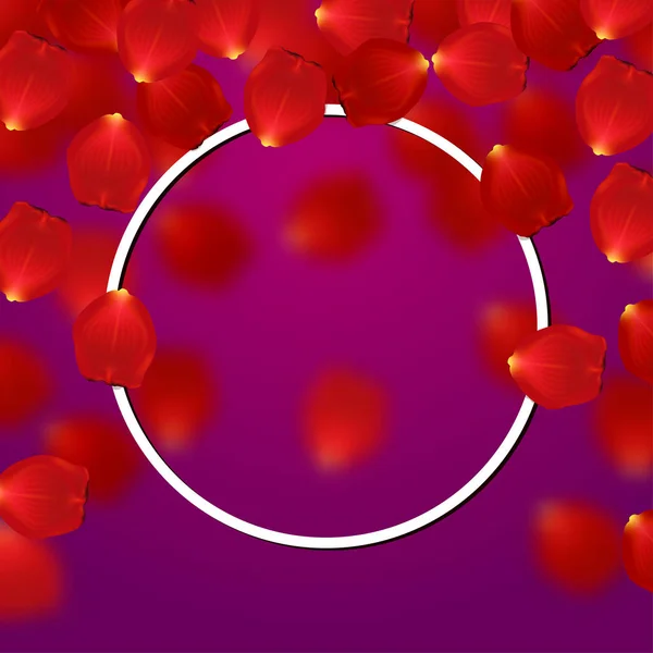 Borde de San Valentín Diseño de tarjeta con pétalos de rosa roja — Vector de stock