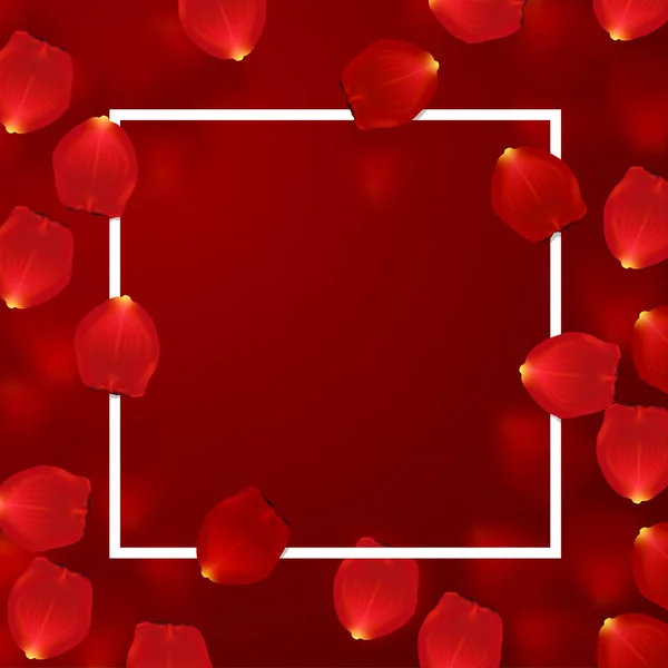 Bordure de la Saint-Valentin Design de carte avec pétales de rose rouge — Image vectorielle