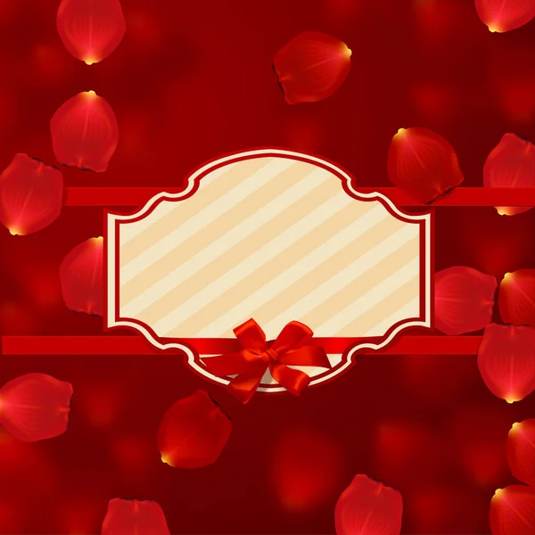 情人节的边境卡设计与红色的玫瑰花瓣 — 图库矢量图片