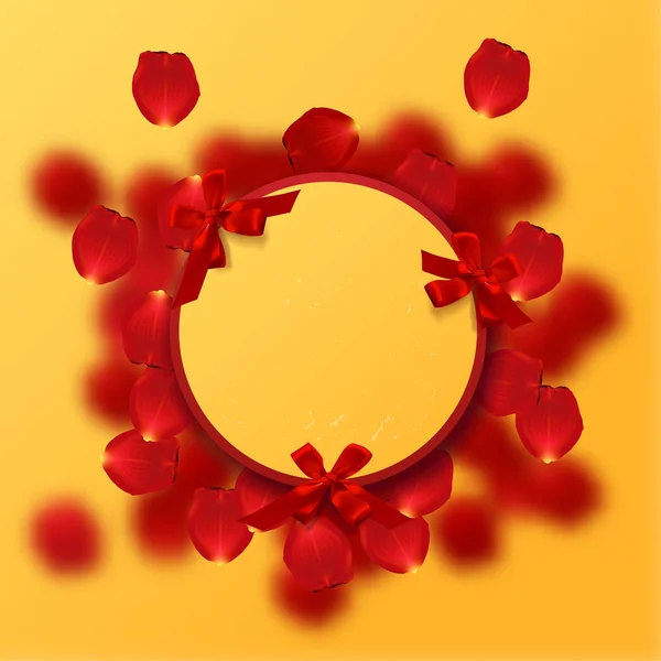 バレンタインのボーダー赤いバラの花びらカード デザイン — ストックベクタ