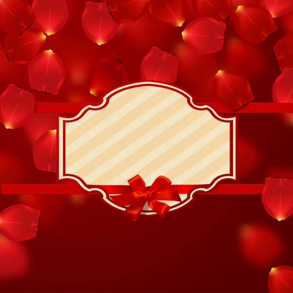 Bordure de la Saint-Valentin Design de carte avec pétales de rose rouge — Image vectorielle
