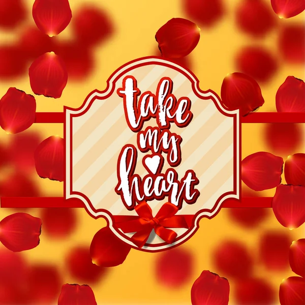 Valentijnsdag kaart ontwerp. Hand getekend kalligrafie "Neem mijn hart" — Stockvector