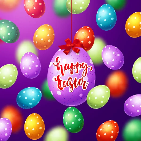 Fond d'oeufs de Pâques colorés. Calligraphie dessinée à la main "Joyeux Pâques " — Image vectorielle