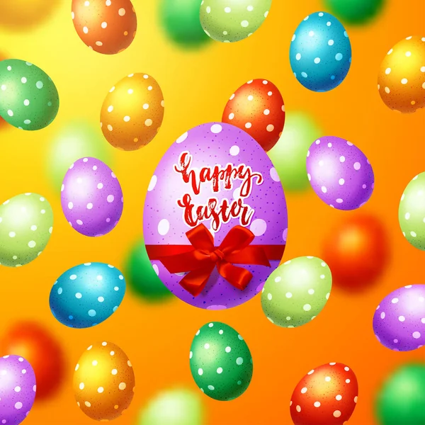 Fond d'oeufs de Pâques colorés. Calligraphie dessinée à la main "Joyeux Pâques " — Image vectorielle