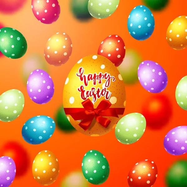 Fundo de ovos de Páscoa colorido. Caligrafia desenhada à mão "Páscoa feliz " — Vetor de Stock