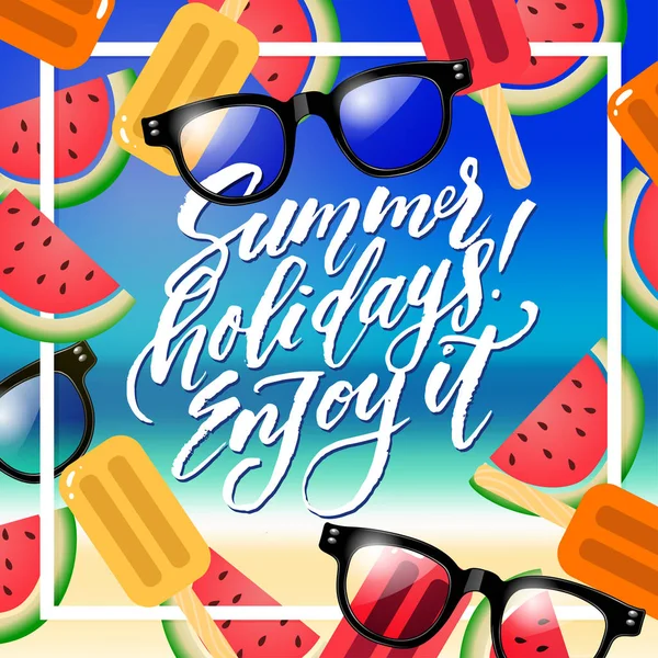 Hat sanatı "yaz tatili! enjoy it" — Stok Vektör