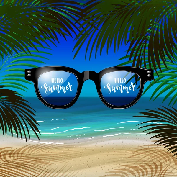 Affiche tropicale lumineuse avec lunettes de soleil — Image vectorielle