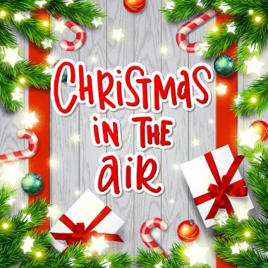 Çelenk ile tebrik kartı. Xmas vektör arka plan. Elle çizilmiş hat - Noel havada 