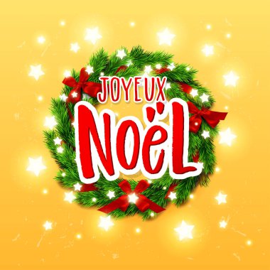  Neşeli Noel tebrik kartı tebrik ile Fransız dili. Xmas vektör arka plan. Elle çizilmiş hat Joyeux Noel