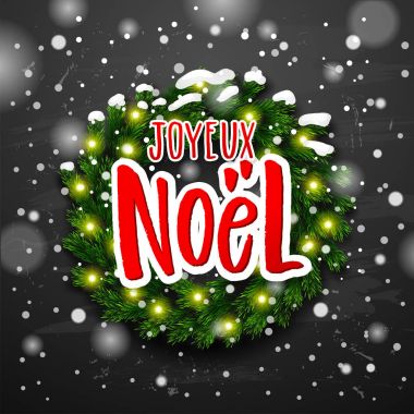  Neşeli Noel tebrik kartı tebrik ile Fransız dili. Xmas vektör arka plan. Elle çizilmiş hat Joyeux Noel