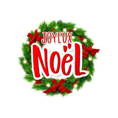  Neşeli Noel tebrik kartı tebrik ile Fransız dili. Xmas vektör arka plan. Elle çizilmiş hat Joyeux Noel