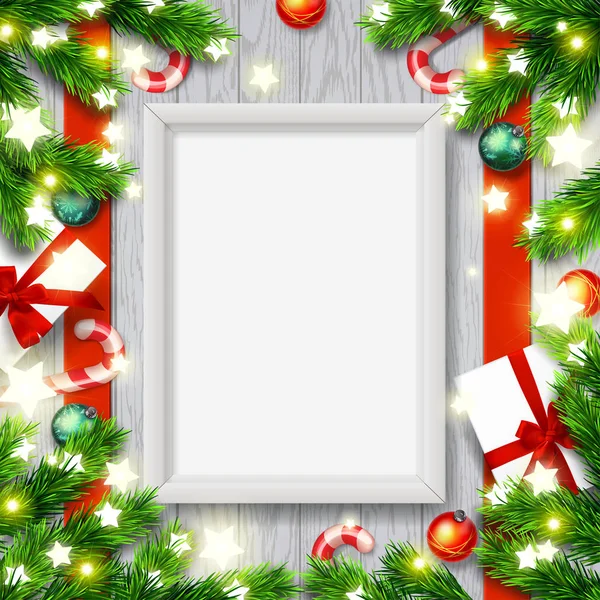 Vector empty mock up poster frame. Merry Christmas  greeting card . Happy new year. Xmas vector background — Stock Vector