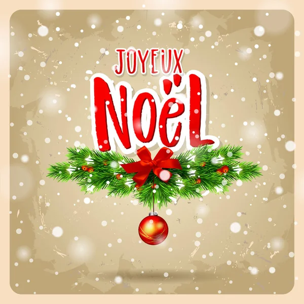 Merry Christmas greeting card with greetings in french language .Xmas vector background. Hand drawn calligraphy  Joyeux Noel — Stock Vector