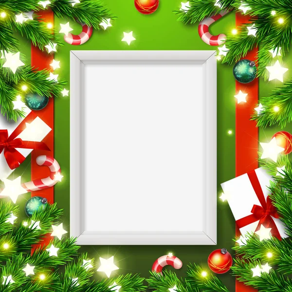Vector empty mock up poster frame. Merry Christmas  greeting card . Happy new year. Xmas vector background — Stock Vector