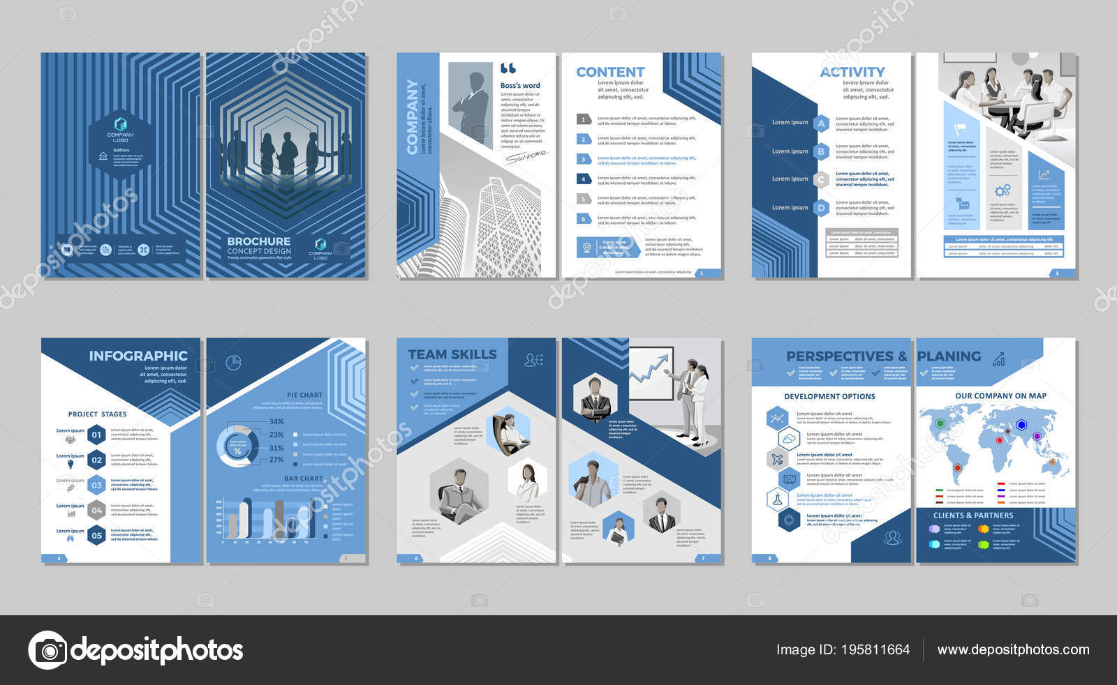 브로셔 크리에이 디자인입니다 다목적 페이지 템플릿 트렌디한 기하학적 디자인입니다 스톡 벡터 - ©galolines 195811664