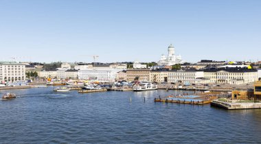 Helsinki, Finlandiya - 07 Temmuz 2017: Şehir panoraması Helsinki, Fi