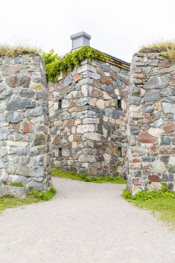 Taş duvarlar Suomenlinna kale Helsinki, Finlandiya
