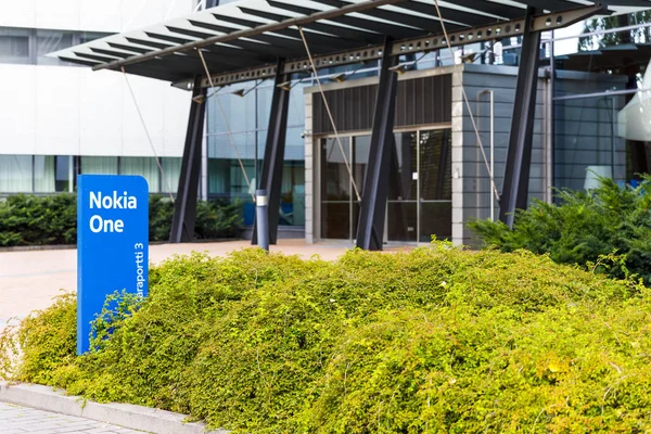 Nokia brand name on a blue sign on September 16, 2017 — Stock Photo, Image