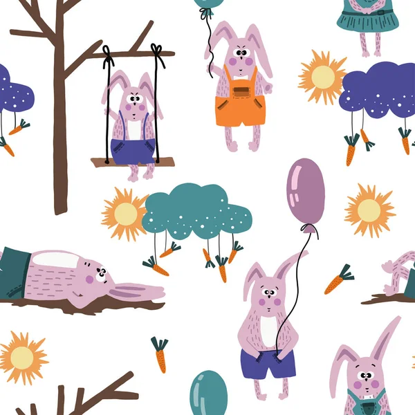 Hand Drawn Vector Cute Cartoon Seamless Pattern Pastel Color Illustration — 스톡 벡터