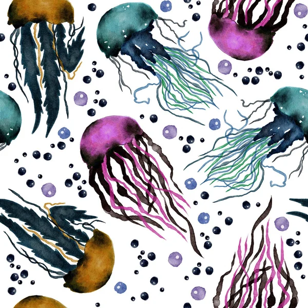 Ręcznie Rysowana Ilustracja Płynny Wzór Cyfrowy Akwarela Meduza Bańka Pastelowy — Zdjęcie stockowe